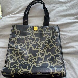 Tous Kaos Black Patterned Shopping Tote Vegan Leather Handbag Bag Shopper